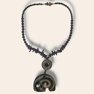 Vintage Carved Stone Elephant Pendant Necklace Sterling Silver Clasp